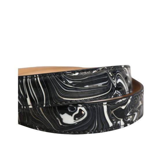 Dolce & Gabbana Men Black Marble Leather Metal Buckle Men's Belt